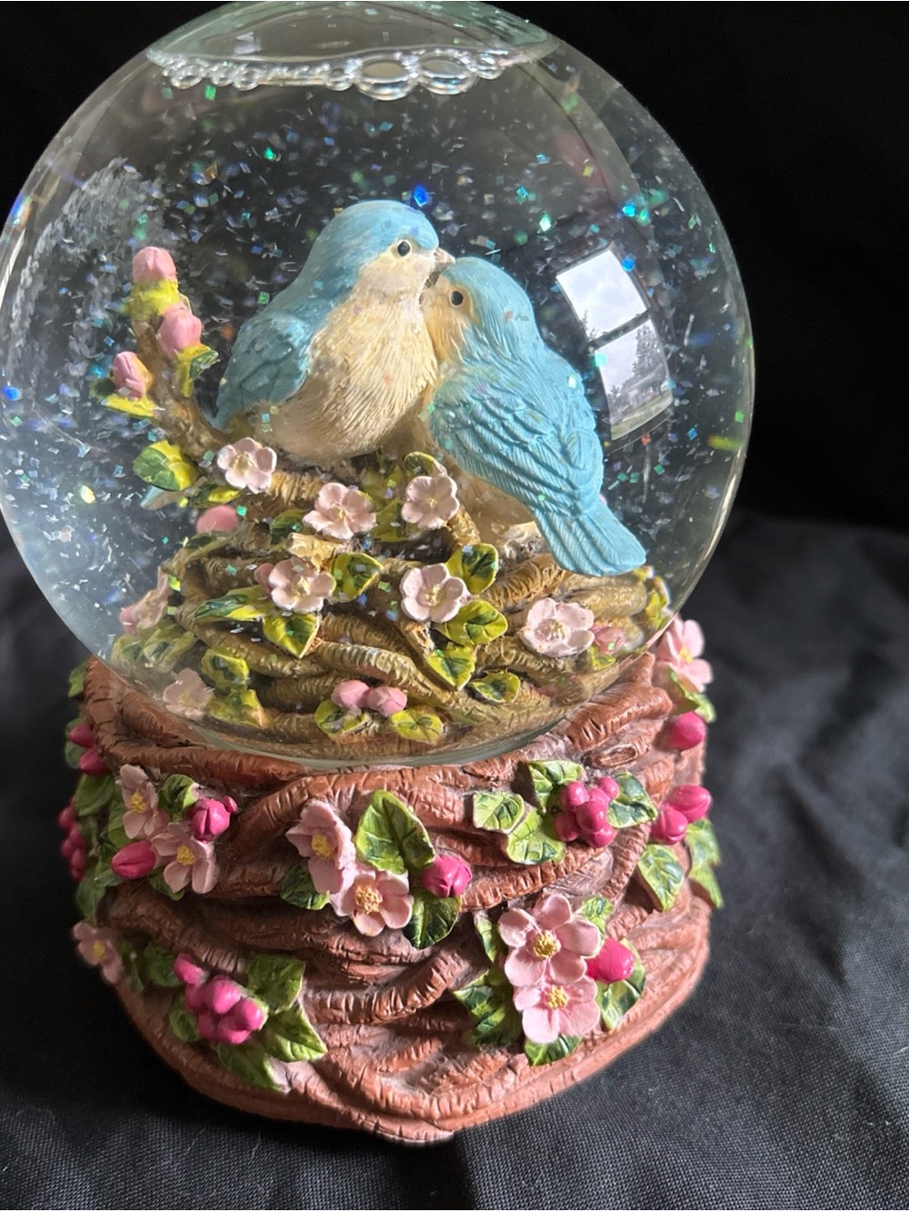 VTG 1993 The San Francisco Music Box Co bluebirds in next musical snow globe